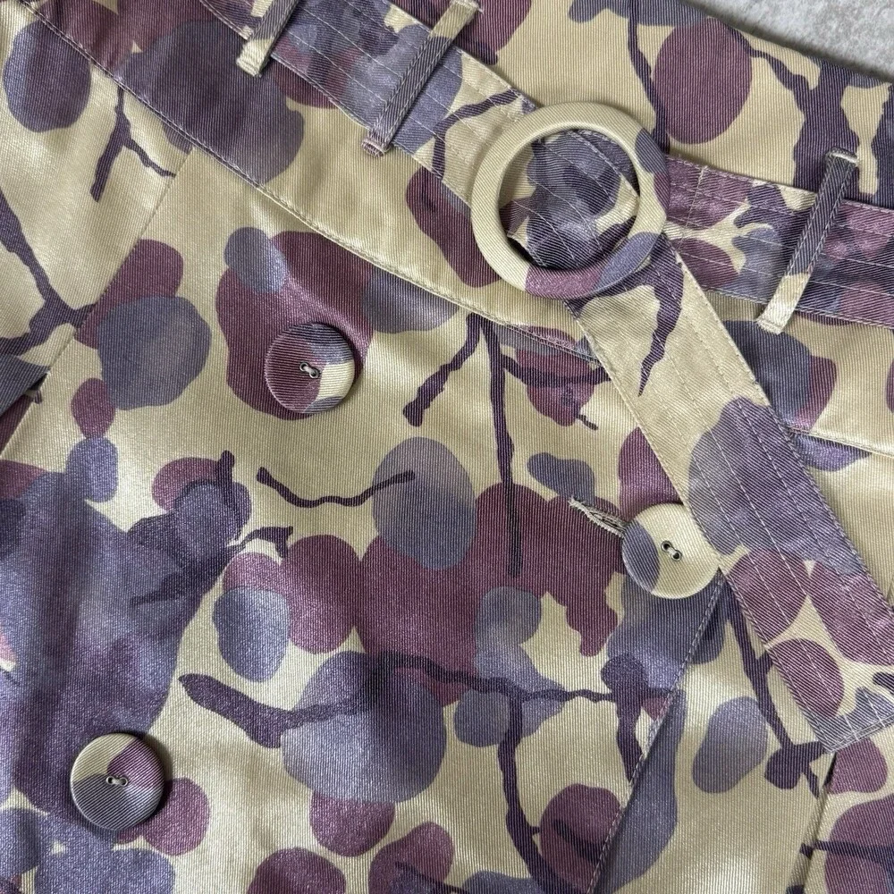 Y2K Belted A-Line Wrap Skirt‎ Satin Botanical Button Front EU 36 Jacquard